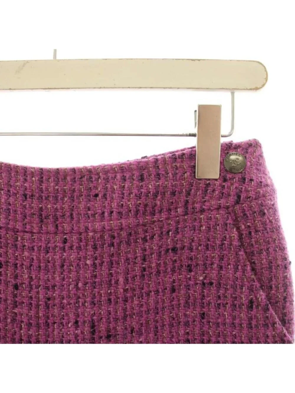 Chanel Vintage Tweed Flare Pants CC Logo Wool Blend 38 Pink Purple